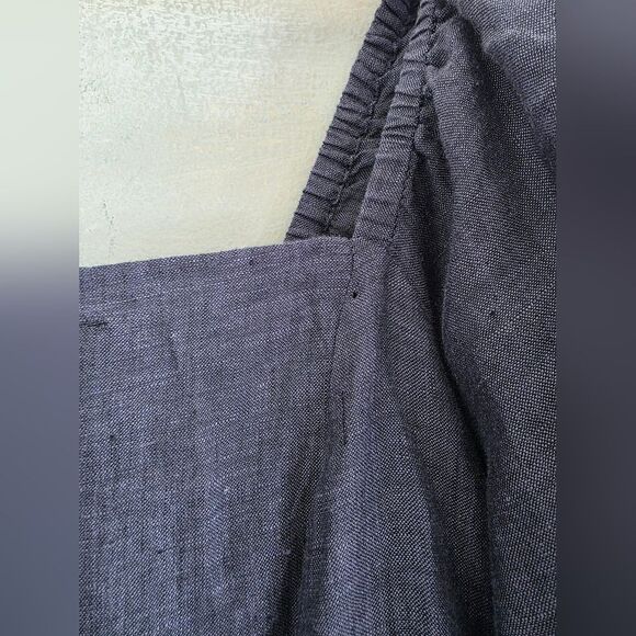 Garnet Hill Europe Linen Puff-Sleeve Midi Dress Chambray Tiered Smock Back Sz L - Picture 8 of 10